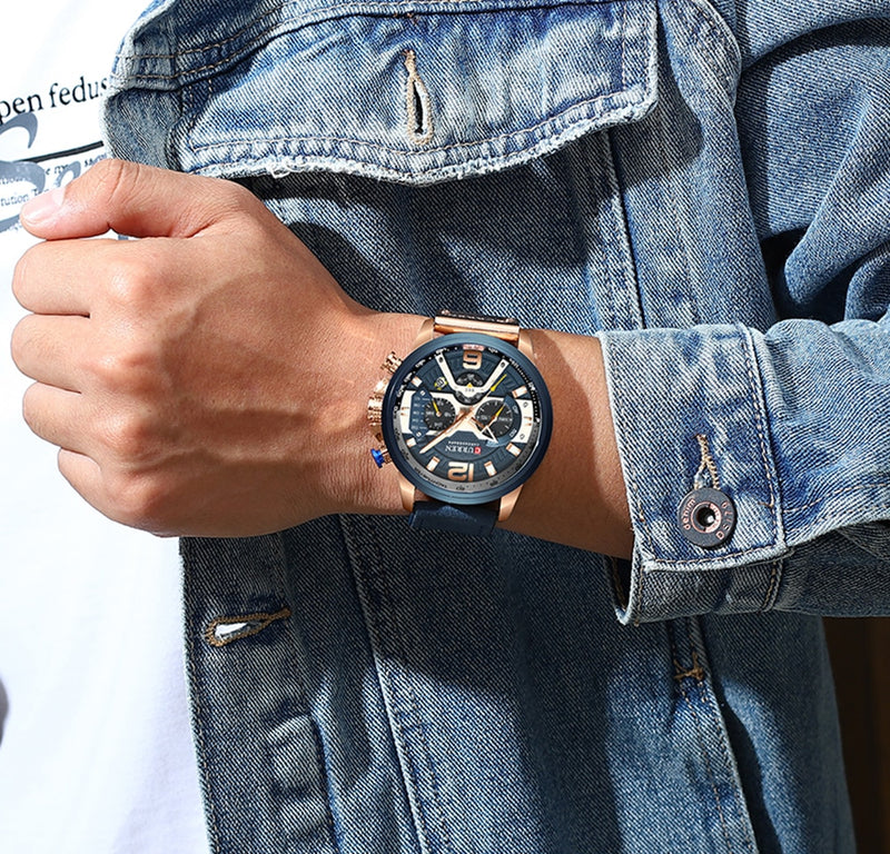 Leather Chronograph Wristwatch